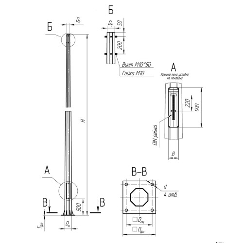 Опора освещения несиловая граненая фланцевая квадратная МО-5 Ст3сп5 60х110х5х3 мм в Ставрополе